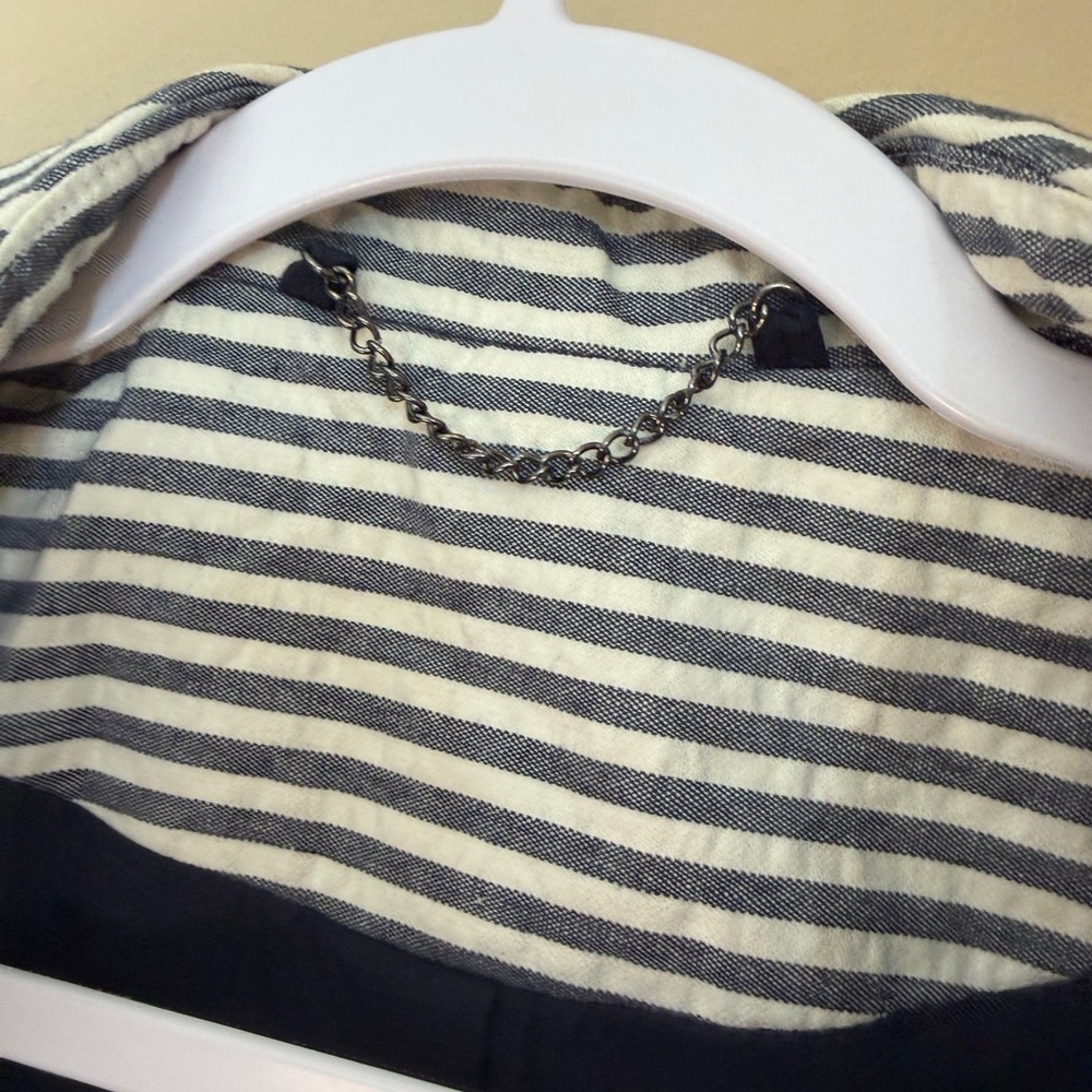 Topshop Striped Trench Coat Navy White Double Breasted Size 8 - Picture 6 of 12